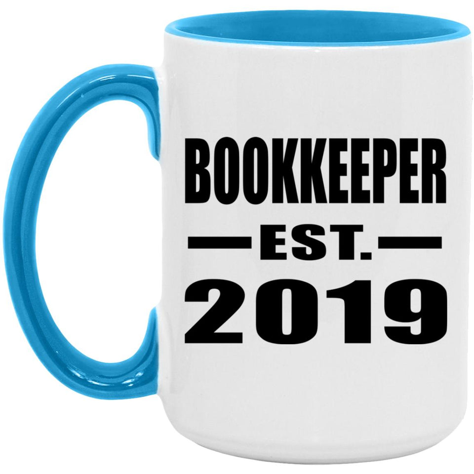 Bookkeeper Established EST. 2019 - 15oz Accent Mug Blue