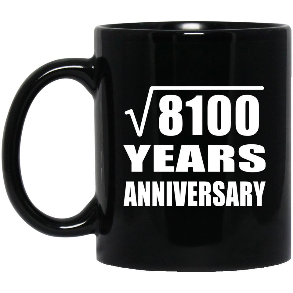 90th Anniversary Square Root of 8100 Years Anniversary - 11oz Coffee Mug Black