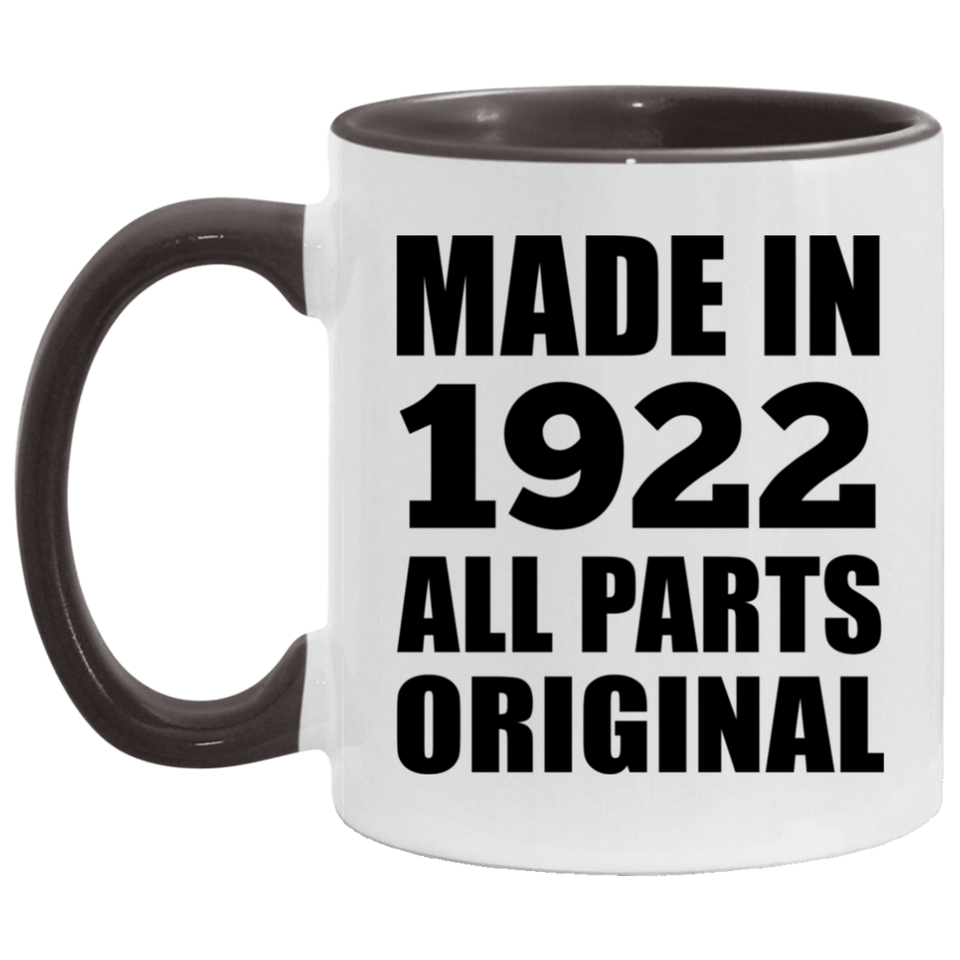 102nd Birthday Made in 1922 All Parts Original - 11oz Accent Mug Black