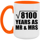 90th Anniversary Square Root of 8100 Years As Mr & Mrs - 15oz Accent Mug Orange