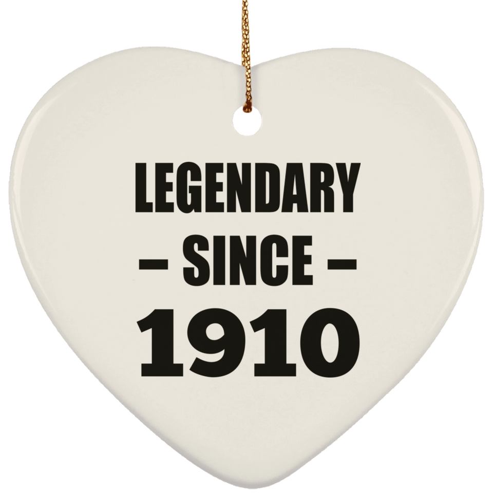 114th Birthday Legendary Since 1910 - Heart Ornament