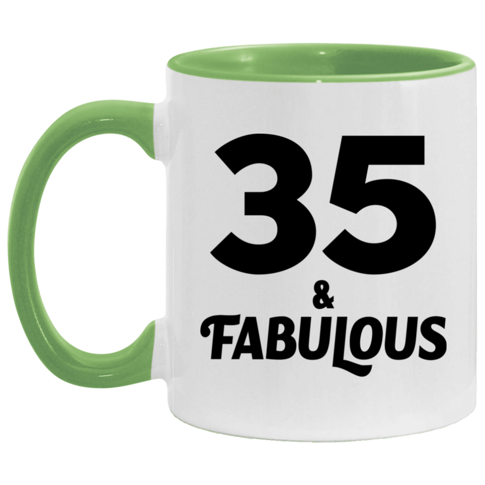 35th Birthday 35 & Fabulous - 11oz Accent Mug Green