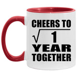 1st Anniversary Cheers To  Square Root of 1 Year Together - 11oz Accent Mug Red