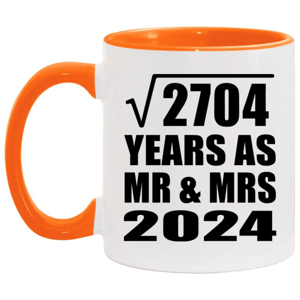52nd Anniversary Square Root of 2704 Years As Mr & Mrs 2024 - 11oz Accent Mug Orange