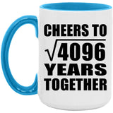 64th Anniversary Cheers To Square Root of 4096 Years Together - 15oz Accent Mug Blue