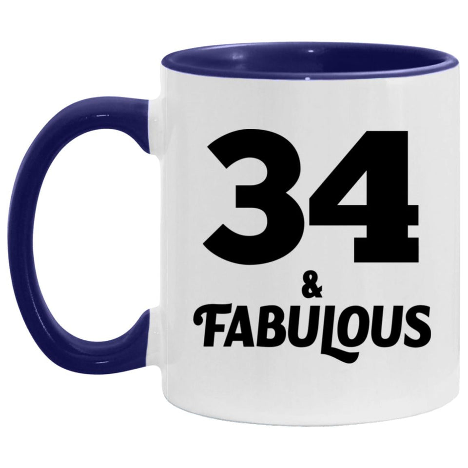 34th Birthday 34 & Fabulous - 11oz Accent Mug Purple