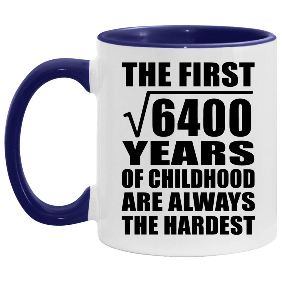 80th Birthday Square Root Of 6400 Years Of Childhood - 11oz Accent Mug Purple