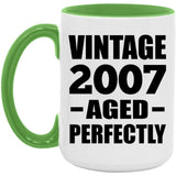 17th Birthday Vintage 2007 Aged Perfectly - 15oz Accent Mug Green