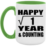 Happy 1st Anniversary Square Root of 1 Year & Counting - 15oz Accent Mug Green