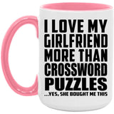 I Love My Girlfriend More Than Crossword Puzzles - 15oz Accent Mug Pink