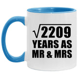 47th Anniversary Square Root of 2209 Years As Mr & Mrs - 11oz Accent Mug Blue