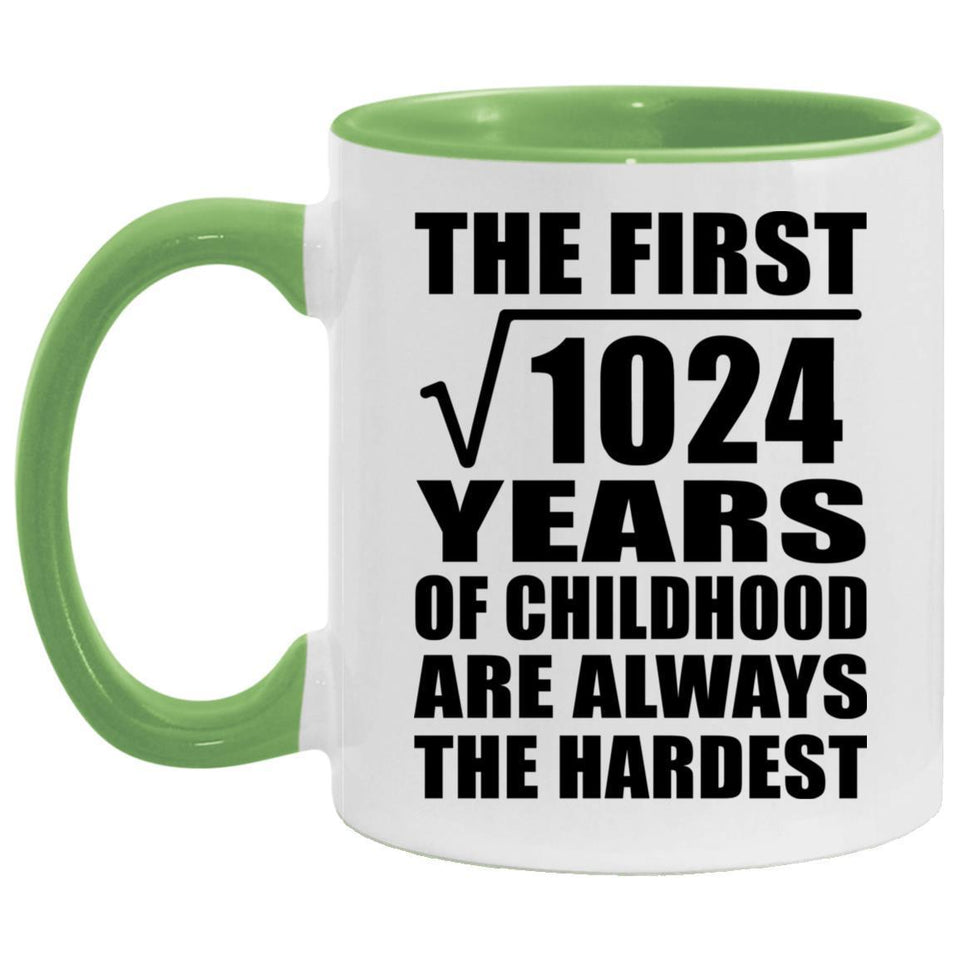32nd Birthday Square Root of 1024 Years of Childhood - 11oz Accent Mug Green
