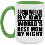 Social Worker By Day World's Best Mom By Night - 15oz Accent Mug Green