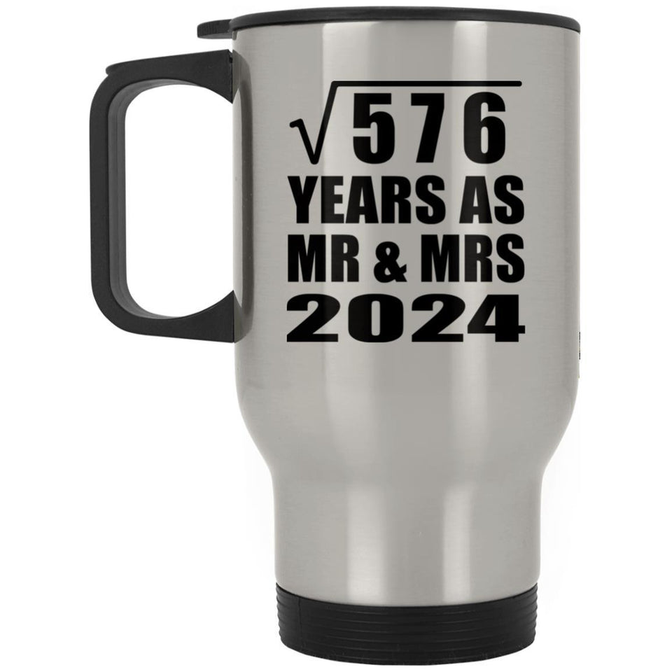 24th Anniversary Square Root of 576 Years As Mr & Mrs 2024 - Silver Travel Mug