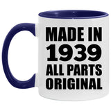 85th Birthday Made in 1939 All Parts Original - 11oz Accent Mug Purple