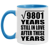 99th Anniversary Square Root of 9801 Years Still In Love - 11oz Accent Mug Blue