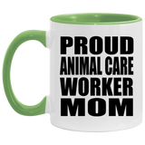 Proud Animal Care Worker Mom - 11oz Accent Mug Green