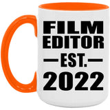 Film Editor Established EST. 2022 - 15oz Accent Mug Orange