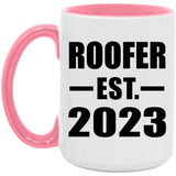 Roofer Established EST. 2023 - 15oz Accent Mug Pink