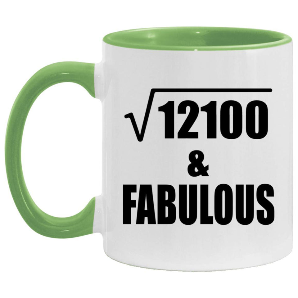 110th Birthday Square Root of 12100 & Fabulous - 11oz Accent Mug Green