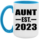 Aunt Established EST. 2023 - 15oz Accent Mug Blue