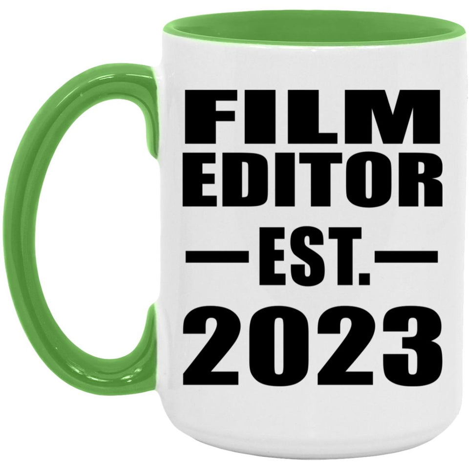 Film Editor Established EST. 2023 - 15oz Accent Mug Green