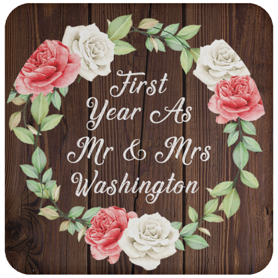 First Year As Mr & Mrs Washington - Drink Coaster A