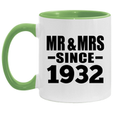 92nd Anniversary Mr & Mrs Since 1932 - 11oz Accent Mug Green