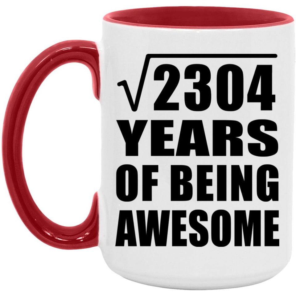 48th Birthday Square Root of 2304 Years of Being Awesome - 15oz Accent Mug Red