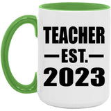 Teacher Established EST. 2023 - 15oz Accent Mug Green