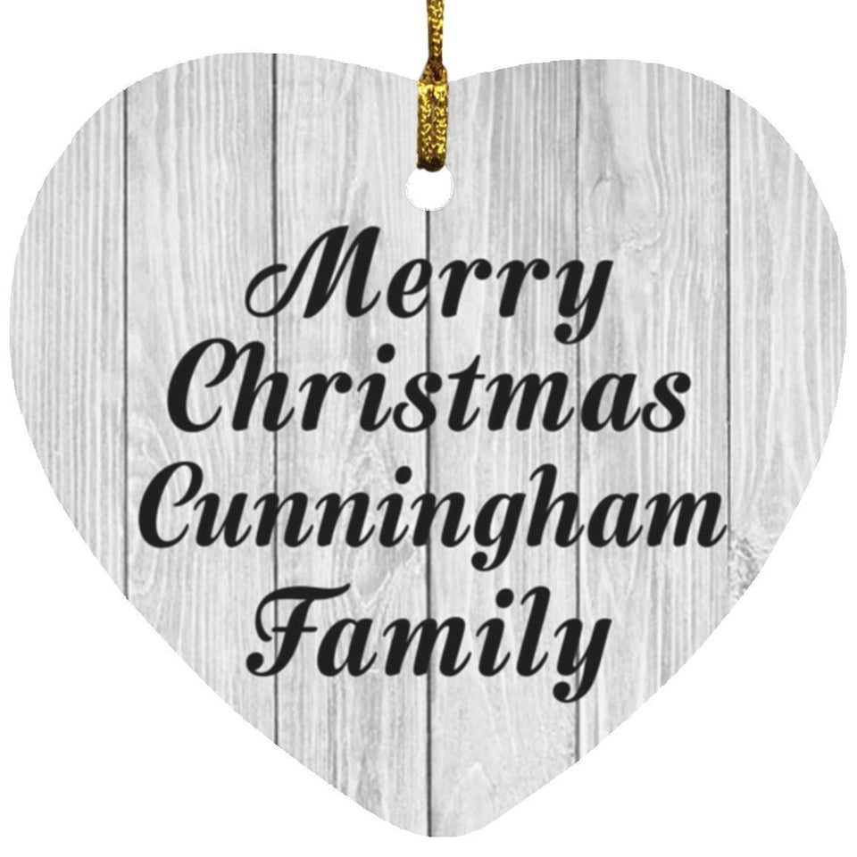Merry Christmas Cunningham Family - Heart Ornament F
