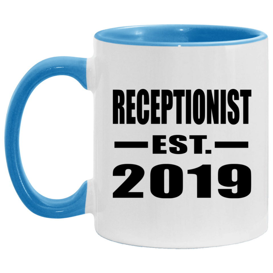 Receptionist Established EST. 2019 - 11oz Accent Mug Blue