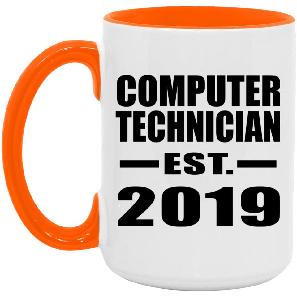 Computer Technician Established EST. 2019 - 15oz Accent Mug Orange