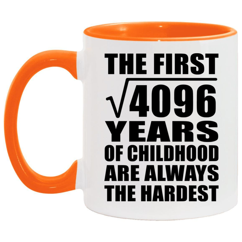 64th Birthday Square Root of 4096 Years of Childhood - 11oz Accent Mug Orange