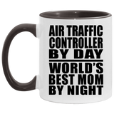 Air Traffic Controller By Day World's Best Mom By Night - 11oz Accent Mug Black