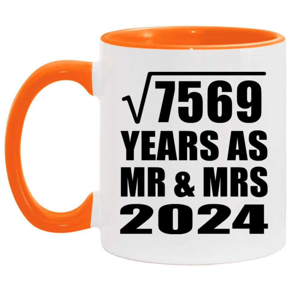 87th Anniversary Square Root of 7569 Years As Mr & Mrs 2024 - 11oz Accent Mug Orange