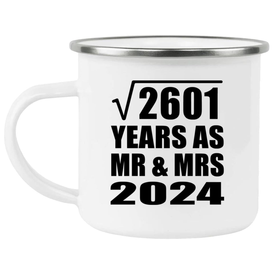 51st Anniversary Square Root of 2601 Years As Mr & Mrs 2024 - 12oz Camping Mug
