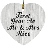 First Year As Mr & Mrs Rice - Heart Ornament F
