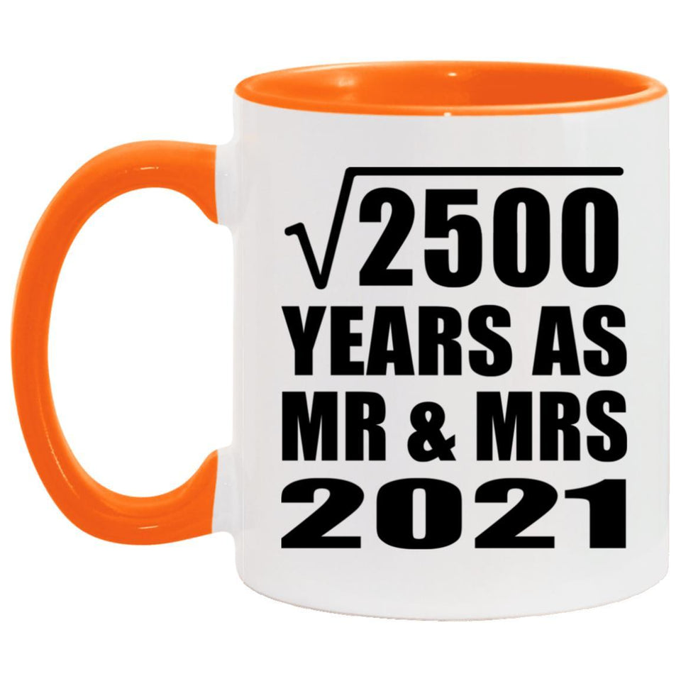 50th Anniversary Square Root of 2500 Years As Mr & Mrs 2021 - 11oz Accent Mug Orange