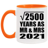 50th Anniversary Square Root of 2500 Years As Mr & Mrs 2021 - 11oz Accent Mug Orange