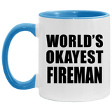 World's Okayest Fireman - 11oz Accent Mug Blue