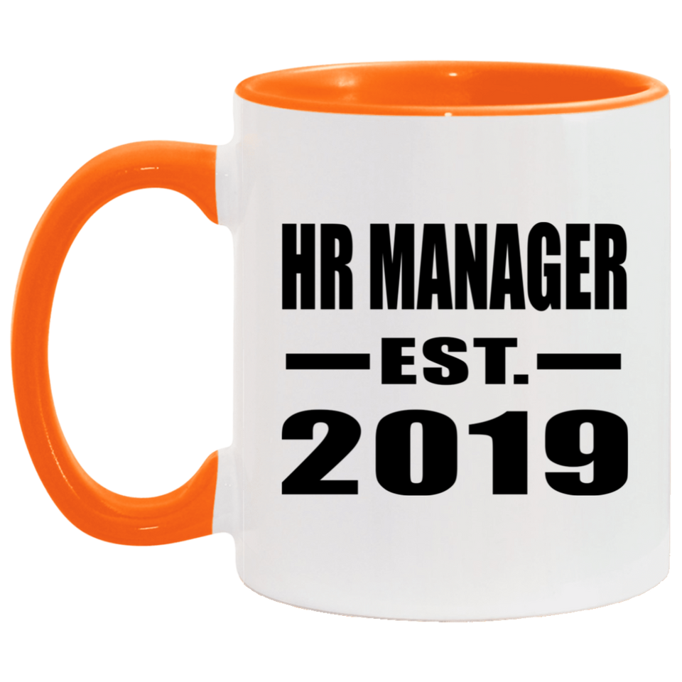 HR Manager Established EST. 2019 - 11oz Accent Mug Orange