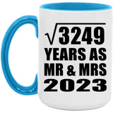 57th Anniversary Square Root of 3249 Years As Mr & Mrs 2023 - 15oz Accent Mug Blue