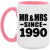 34th Anniversary Mr & Mrs Since 1990 - 15oz Accent Mug Pink