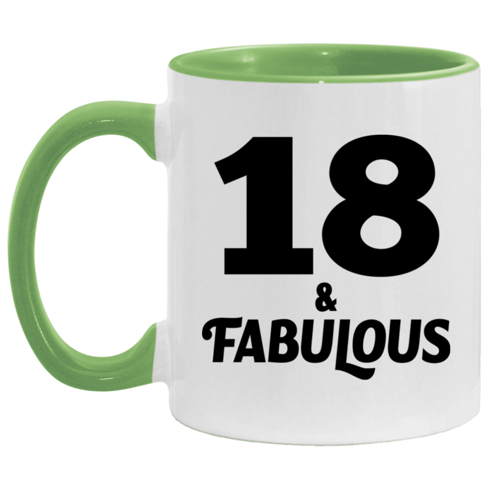 18th Birthday 18 & Fabulous - 11oz Accent Mug Green