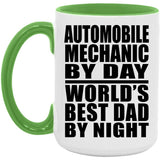 Automobile Mechanic By Day World's Best Dad By Night - 15oz Accent Mug Green