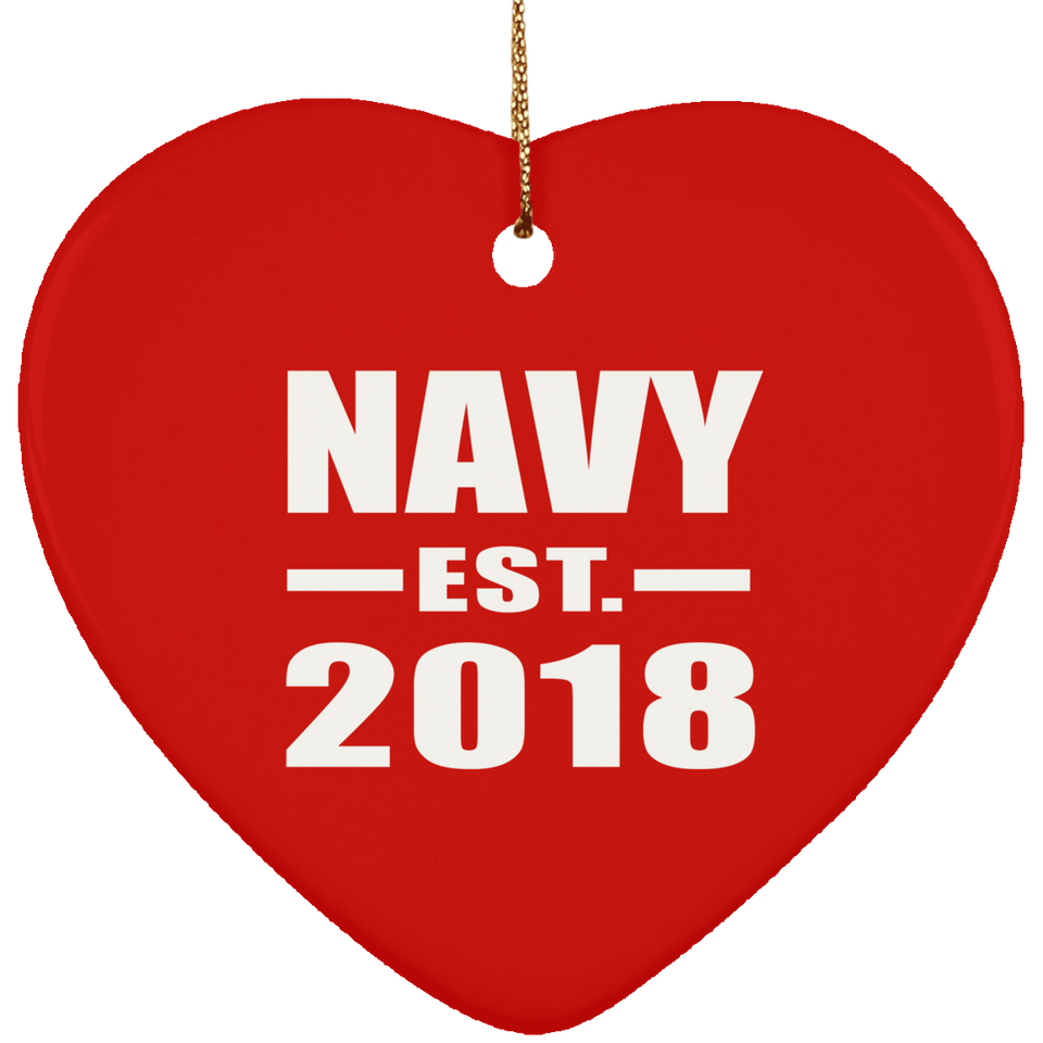 Navy Established EST. 2018 - Heart Ornament