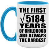 72nd Birthday Square Root of 5184 Years of Childhood - 15oz Accent Mug Blue