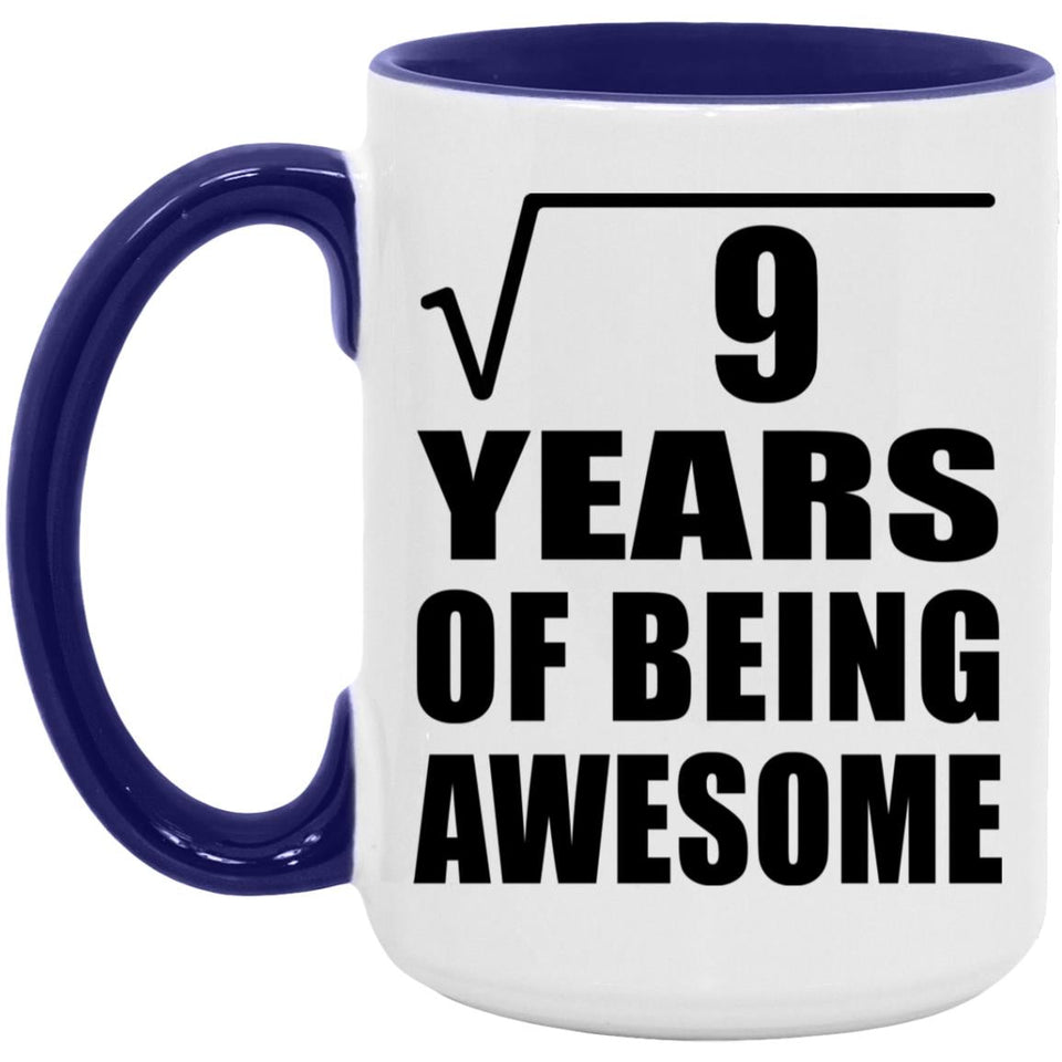3rd Birthday Square Root of 9 Years of Being Awesome - 15oz Accent Mug Purple