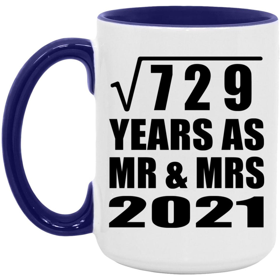27th Anniversary Square Root of 729 Years As Mr & Mrs 2021 - 15oz Accent Mug Purple
